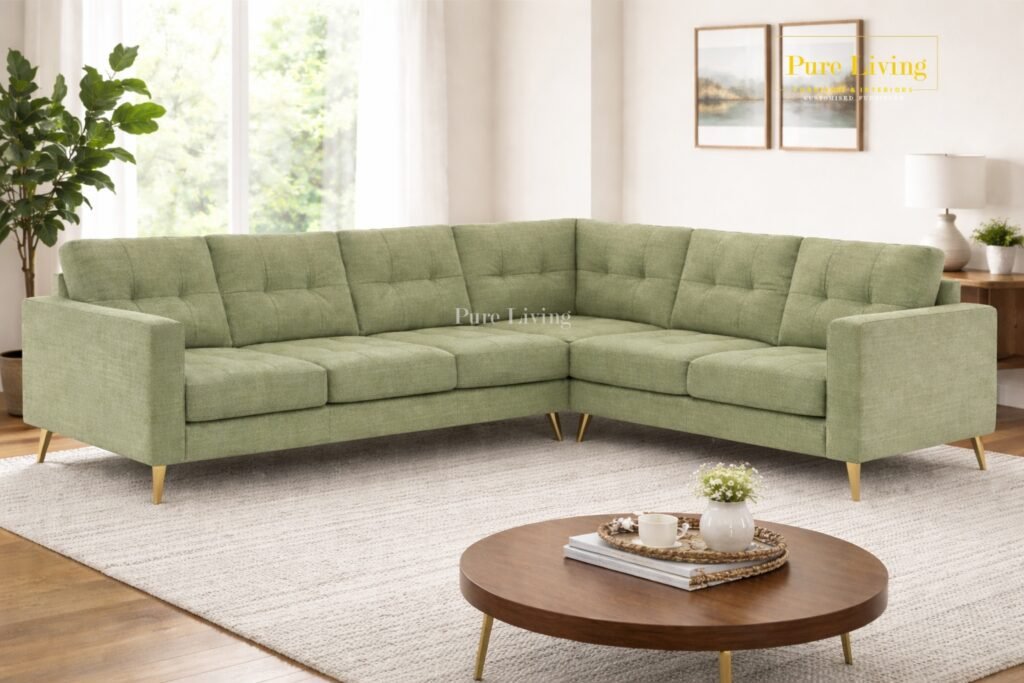 corner sofa in Hyderabad green L shape fabric sofa