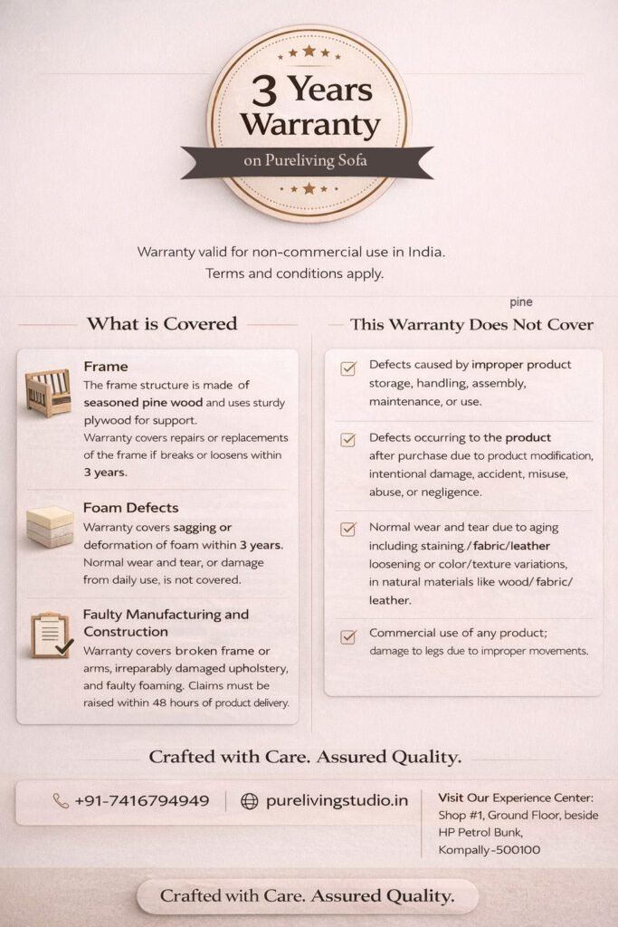 Sofa warranty, furniture guarantee, structural frame protection, long-lasting couch quality.