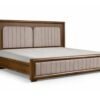 amber teak wood king size bed in Hyderabad with upholstered headboard