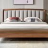 canopy teak wood king size bed in Hyderabad with upholstered headboard