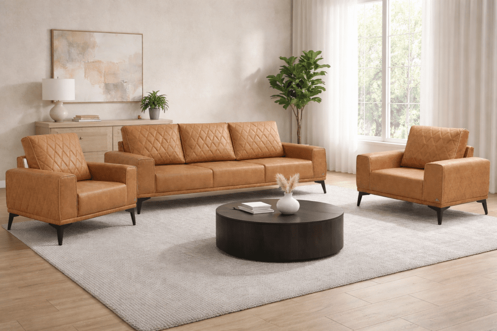 Zenith suede fabric 3+1+1 sofa in Hyderabad premium modern sofa set