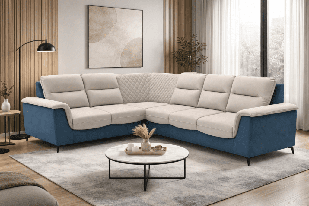 apollo corner sofa in Hyderabad L shape fabric sofa dual tone design