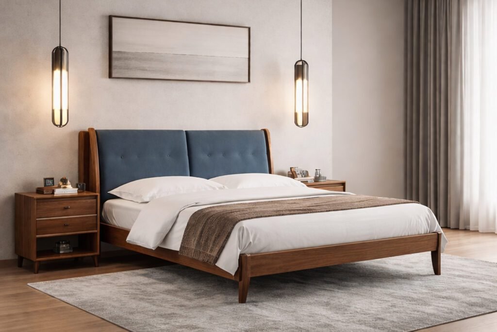 elegance teak wood king size bed in Hyderabad upholstered designer wooden cot