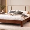 serene teak wood king size bed in Hyderabad upholstered modern wooden cot